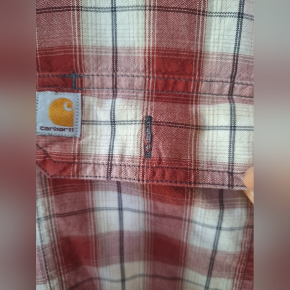 Carhartt Mens Original Fit Red/White Short Sleeve Button Down Shirt Size XL - Picture 4 of 6